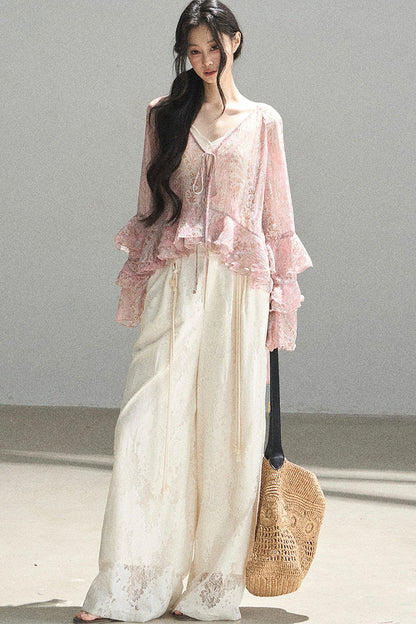Chiffon Bell-Sleeve Blouse