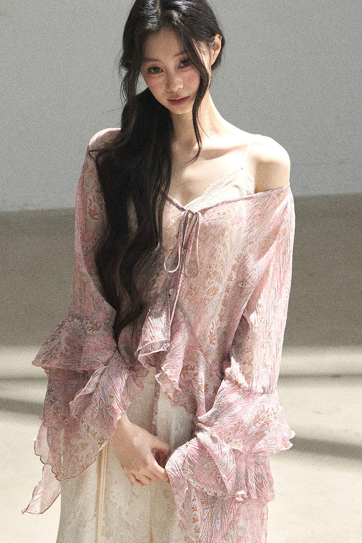 Chiffon Bell-Sleeve Blouse