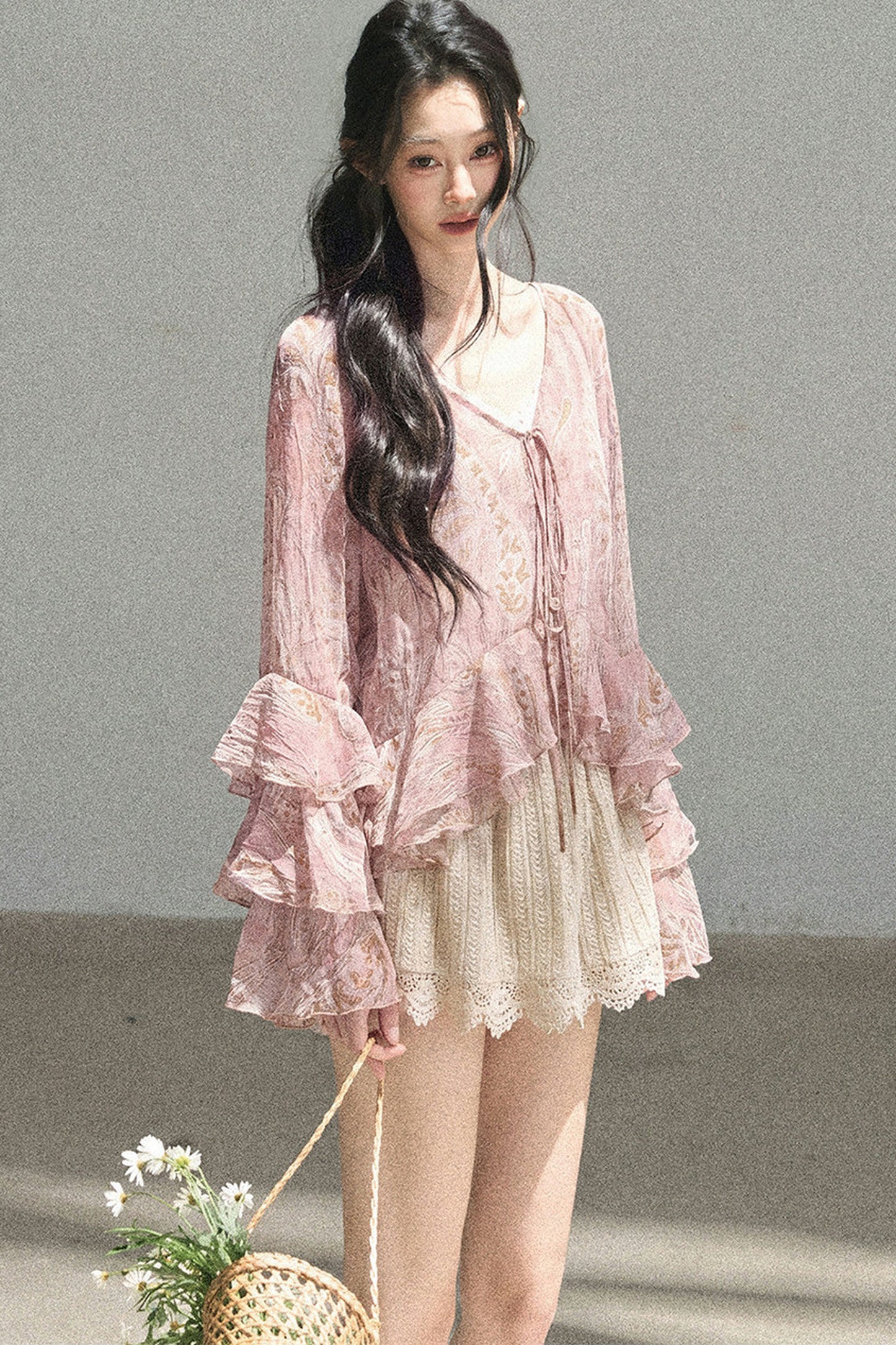 Chiffon Bell-Sleeve Blouse