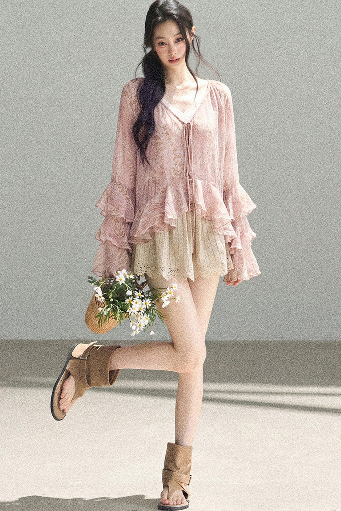 Chiffon Bell-Sleeve Blouse