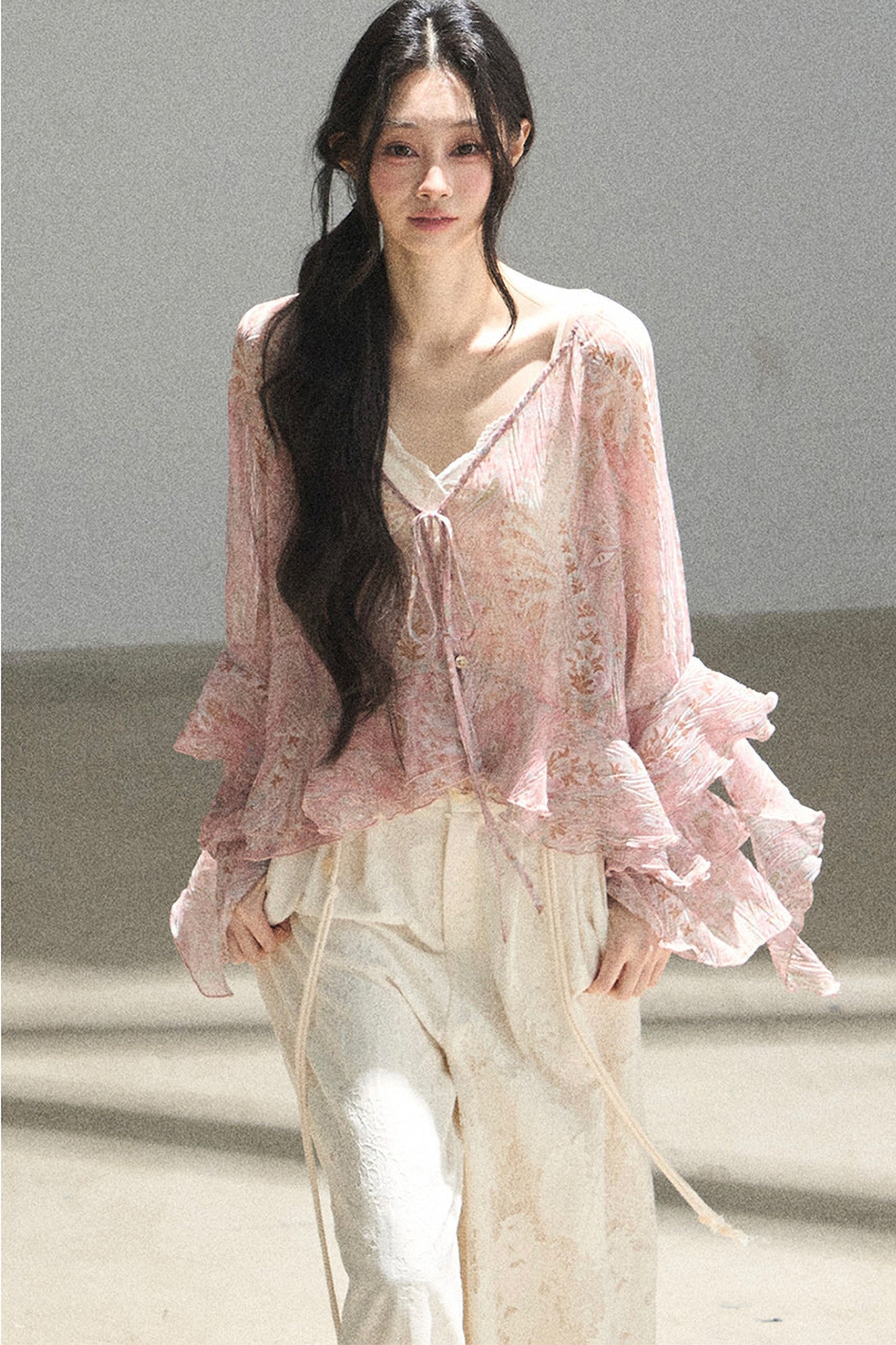 Chiffon Bell-Sleeve Blouse