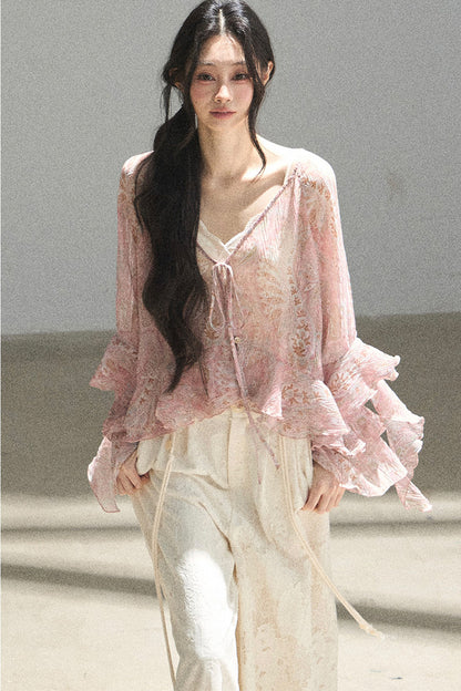 Chiffon Bell-Sleeve Blouse