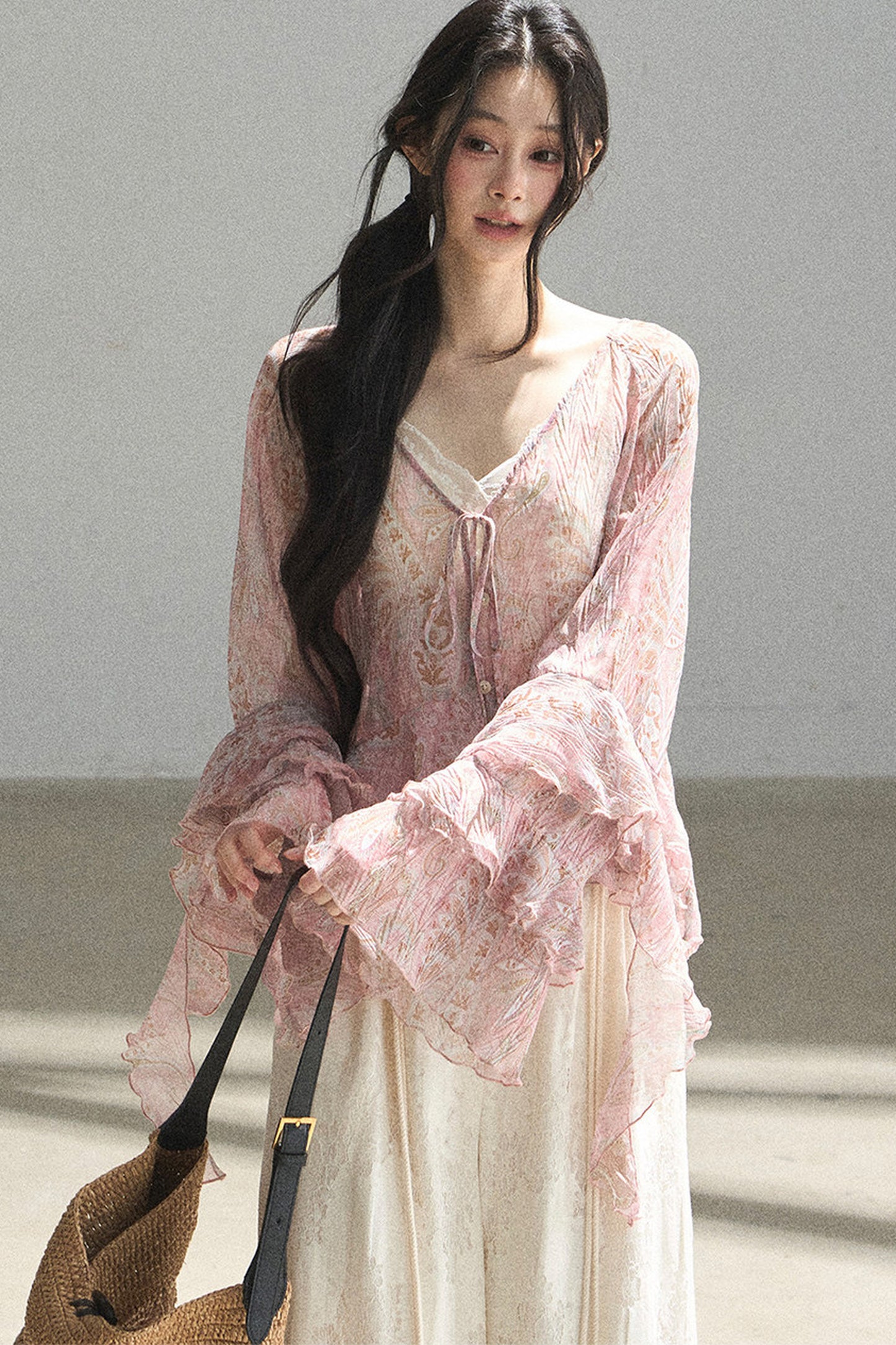 Chiffon Bell-Sleeve Blouse