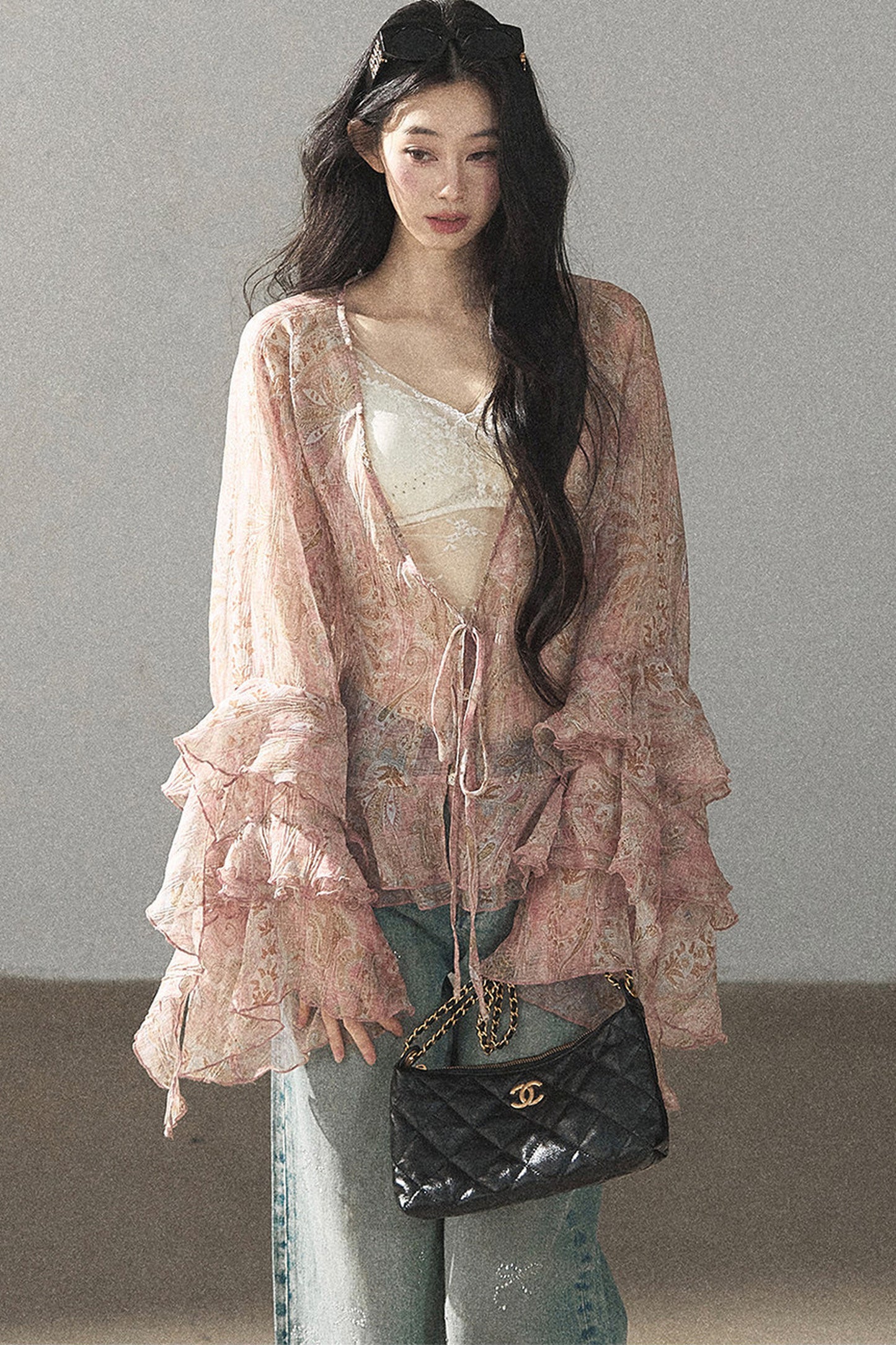 Chiffon Bell-Sleeve Blouse