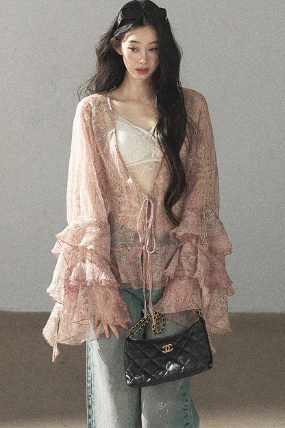 Chiffon Bell-Sleeve Blouse