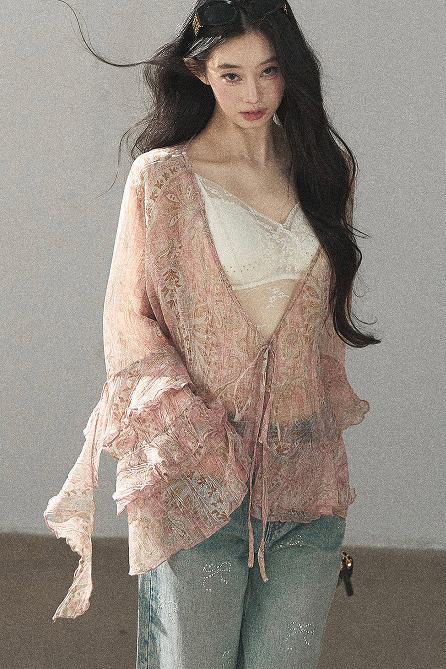 Chiffon Bell-Sleeve Blouse