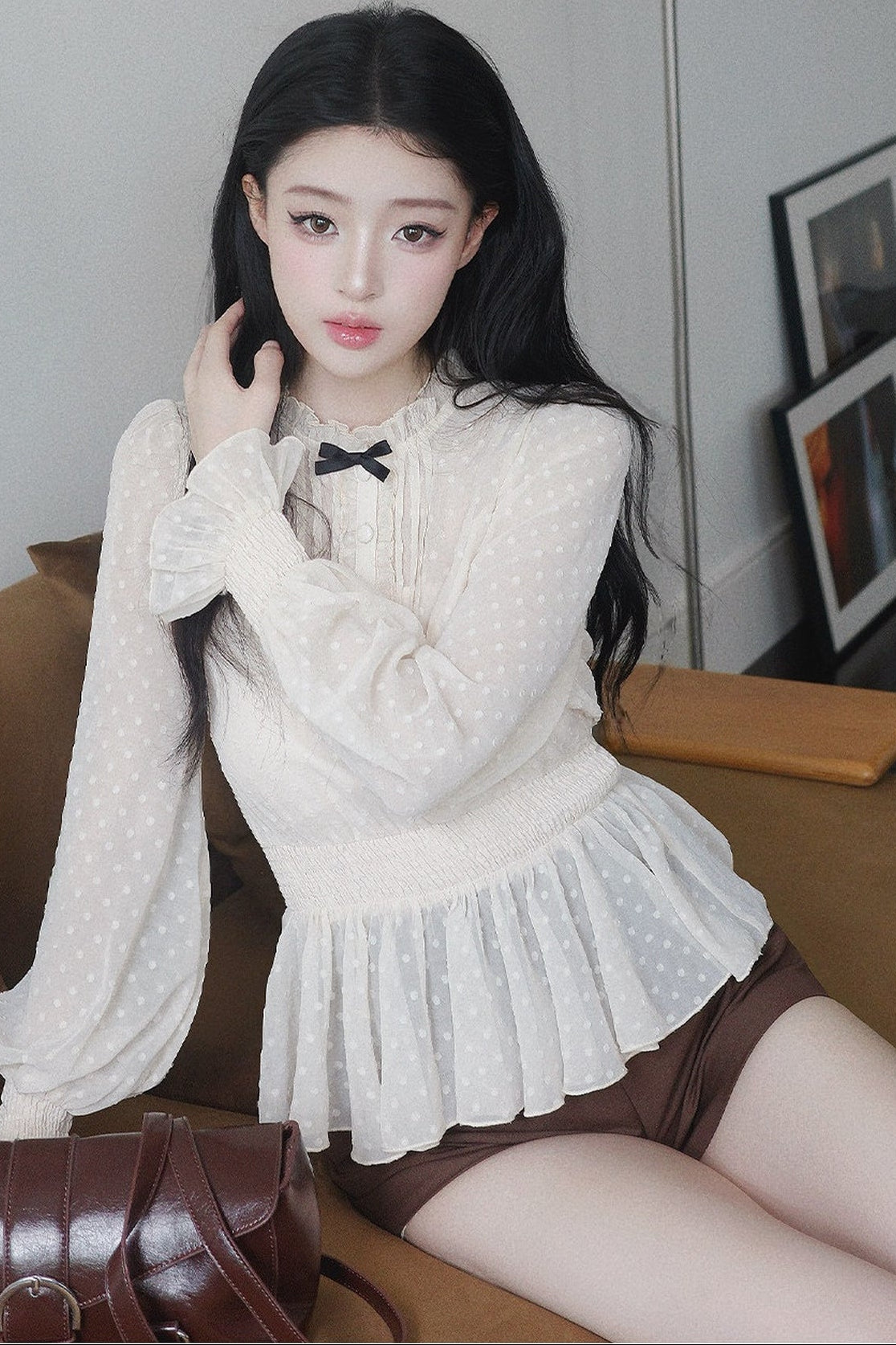 Brown High-Waisted A-Line Wide-Leg Shorts