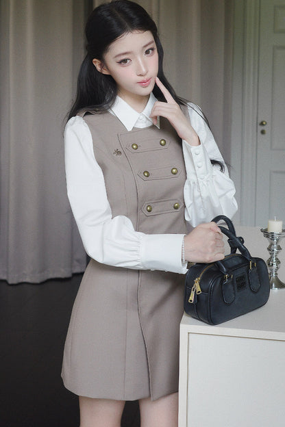 Retro Gray Puff Sleeve Dress