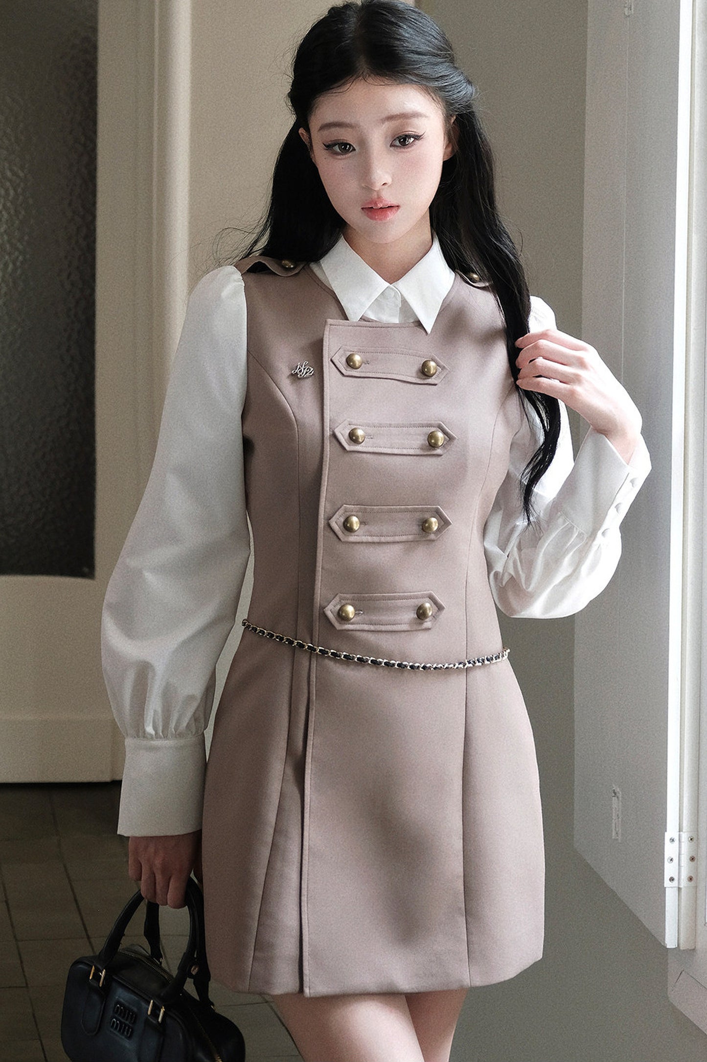 Retro Gray Puff Sleeve Dress