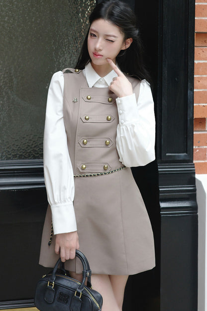 Retro Gray Puff Sleeve Dress