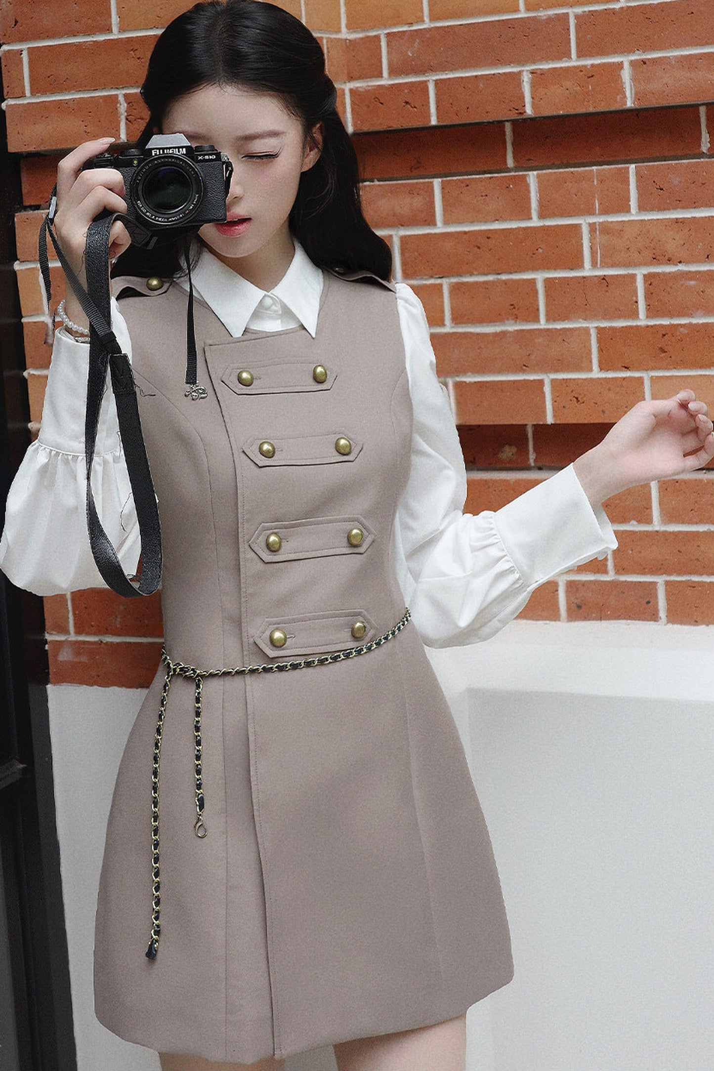 Retro Gray Puff Sleeve Dress