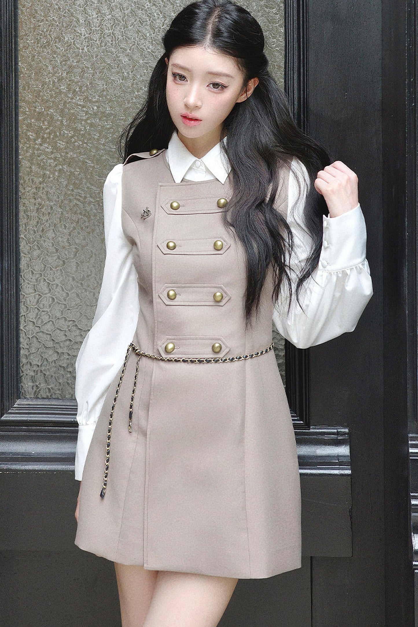 Retro Gray Puff Sleeve Dress