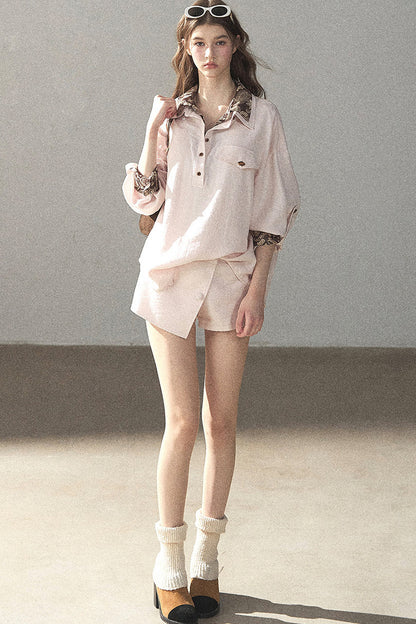 Pink Shirt And Shorts Set-Up