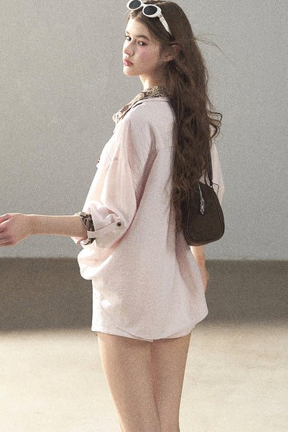 Pink Shirt And Shorts Set-Up