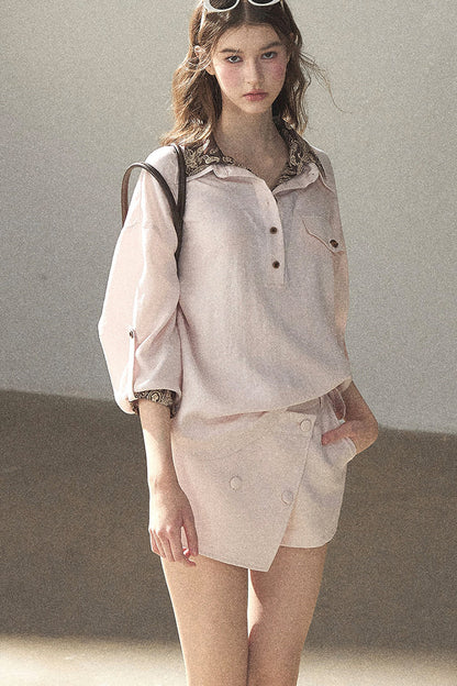 Pink Shirt And Shorts Set-Up