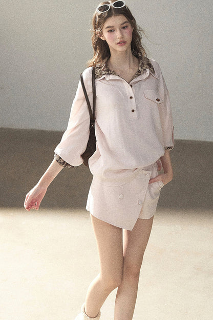 Pink Shirt And Shorts Set-Up
