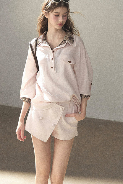 Pink Shirt And Shorts Set-Up