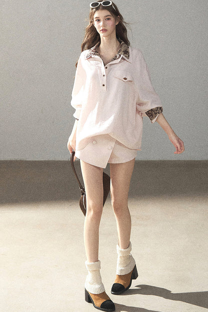 Pink Shirt And Shorts Set-Up
