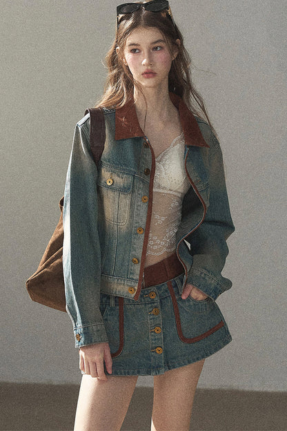 Denim Jacket & Skirt Suit Set-Up
