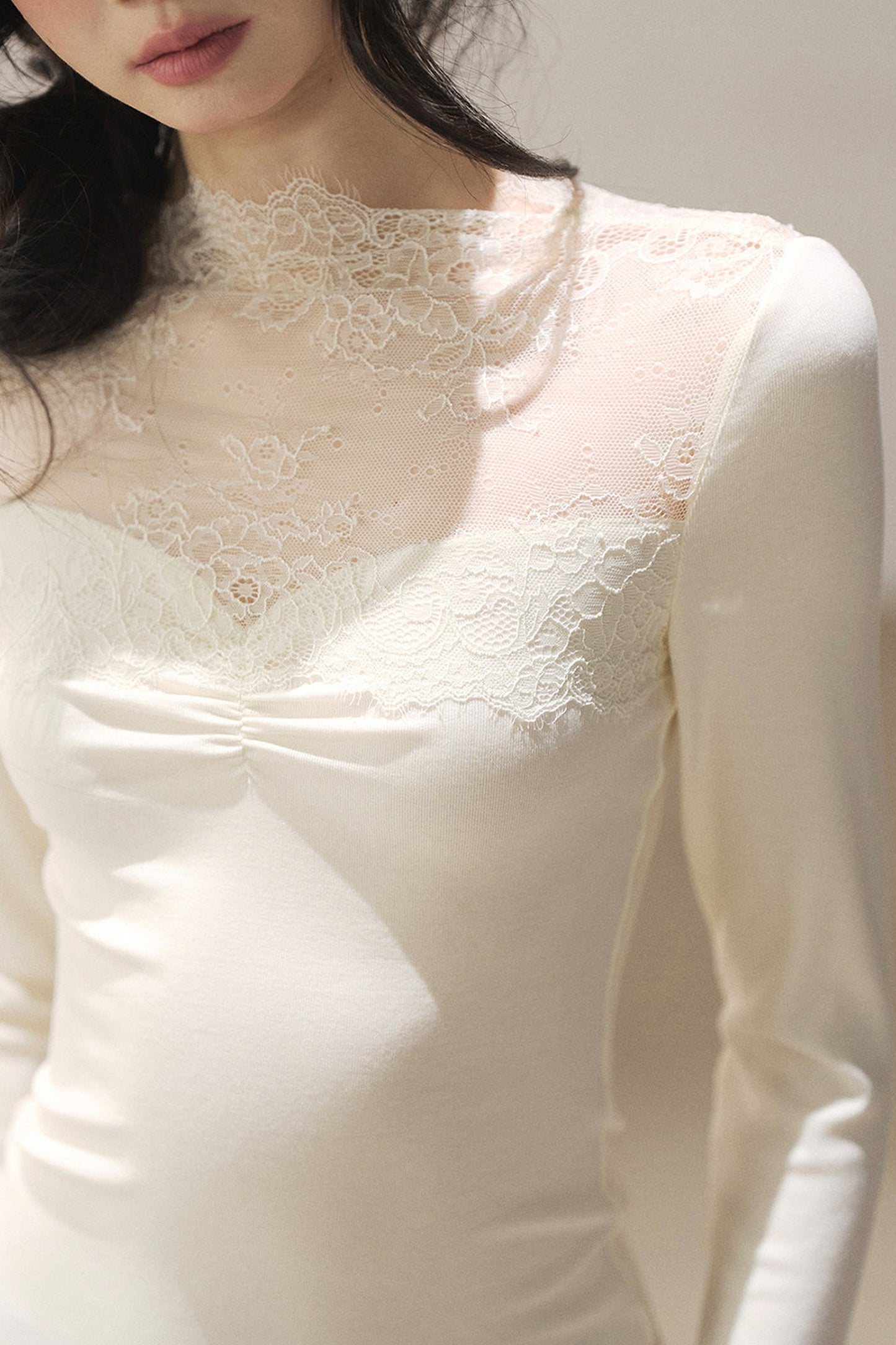 Long-Sleeved Lace Yoke Top