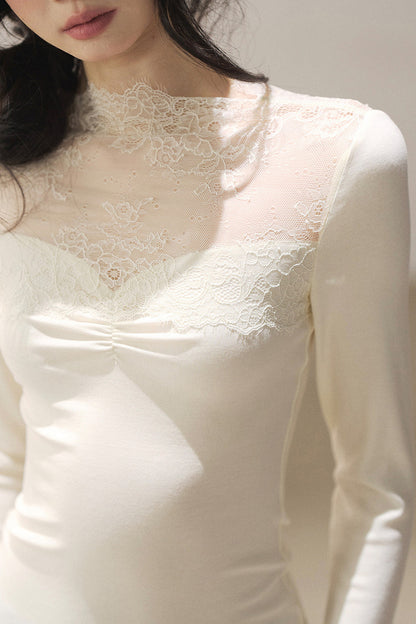 Long-Sleeved Lace Yoke Top