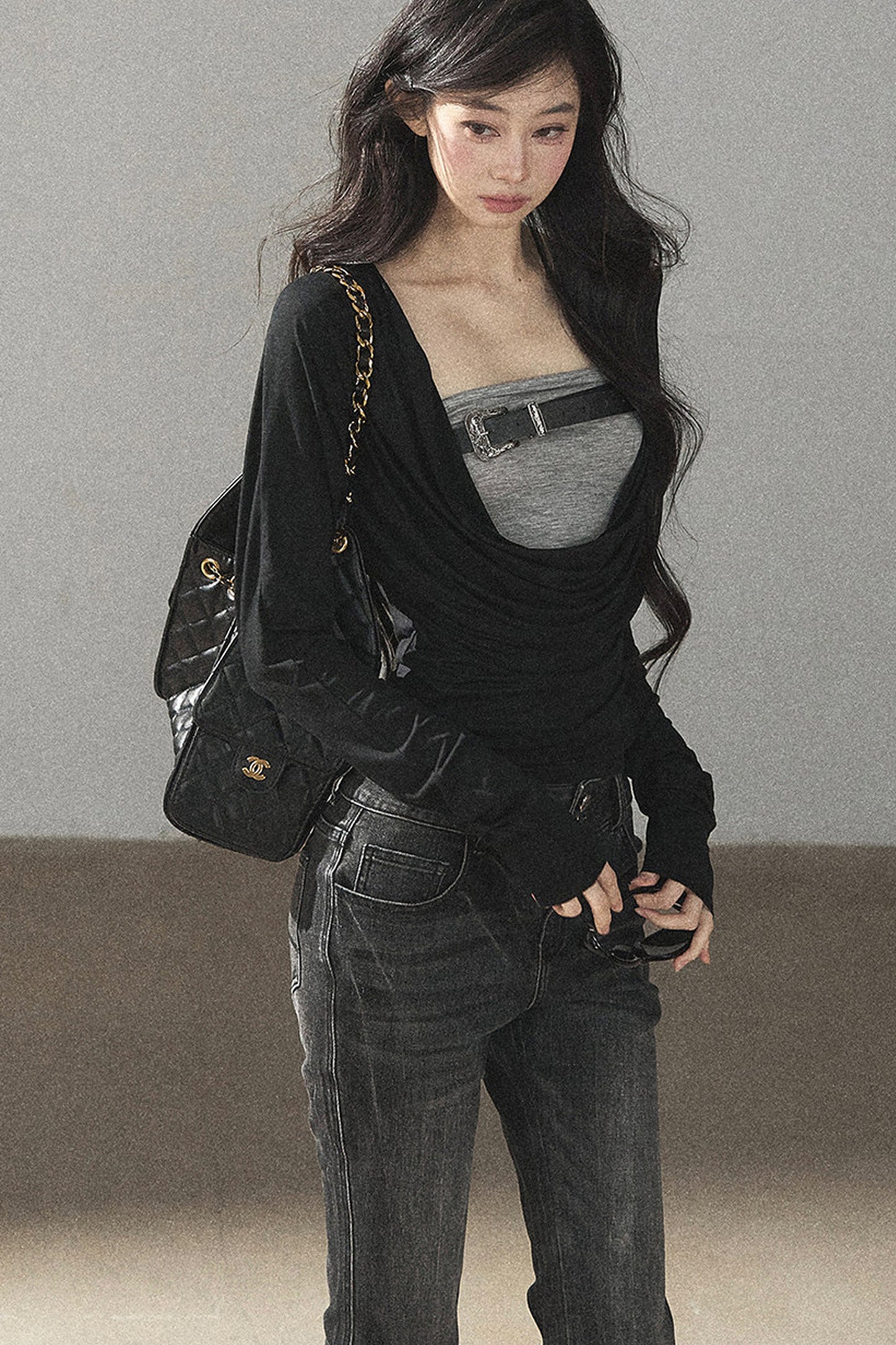 Layered-Look Long Sleeve Top