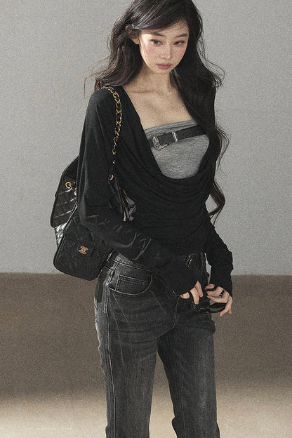 Layered-Look Long Sleeve Top
