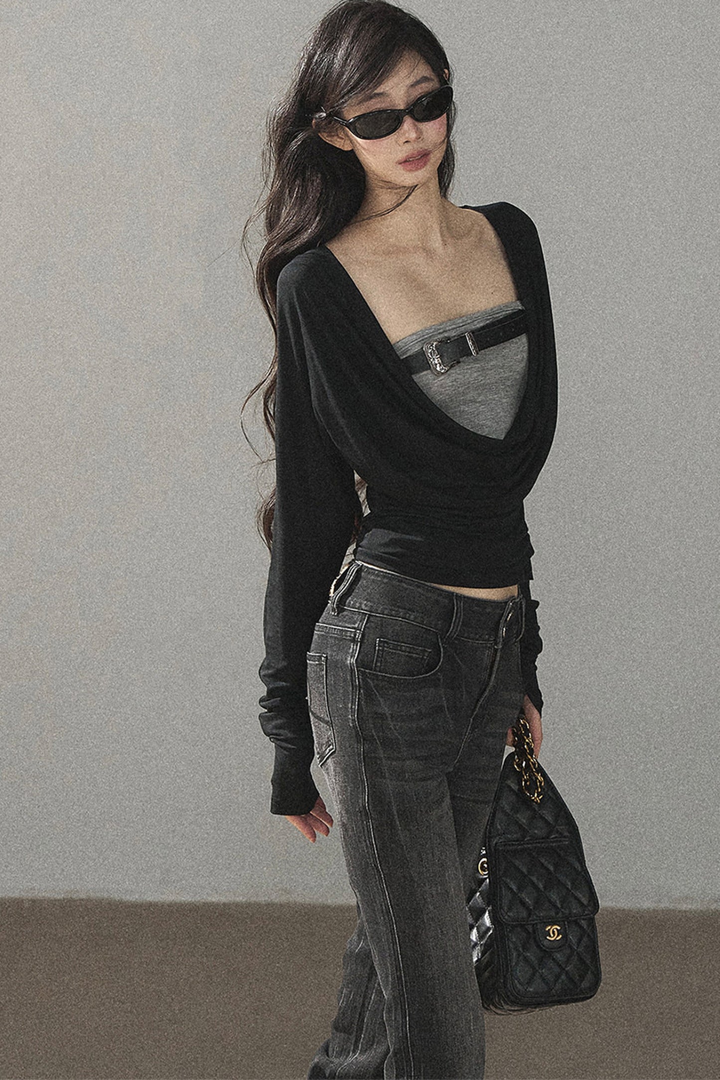 Layered-Look Long Sleeve Top