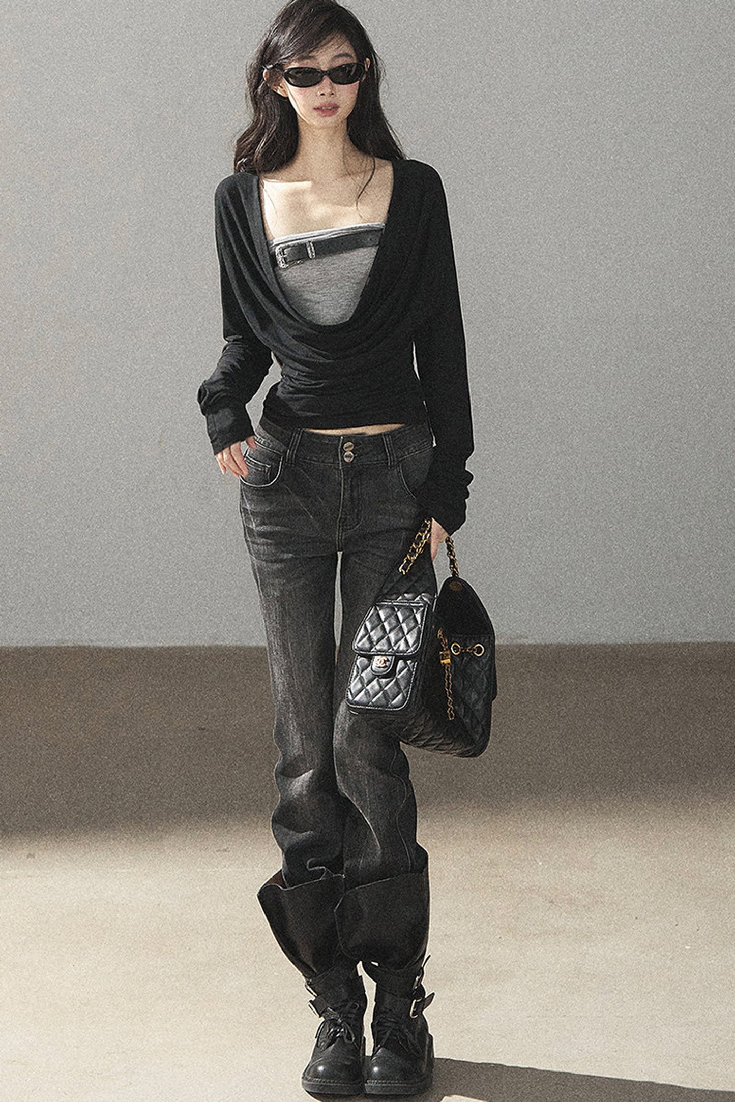 Layered-Look Long Sleeve Top