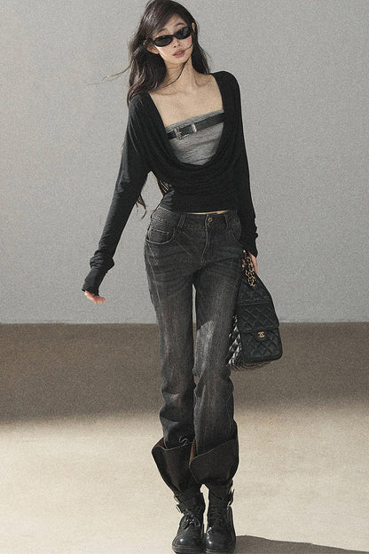 Retro Slim-Fit Denim Pants