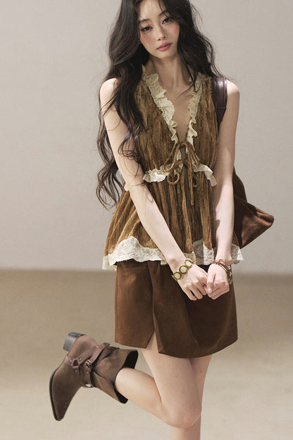 Lace Autumn Slit Skirt