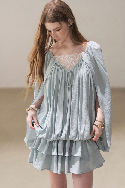 Lace Shawl Tiered Dress and Leggings Set-Up