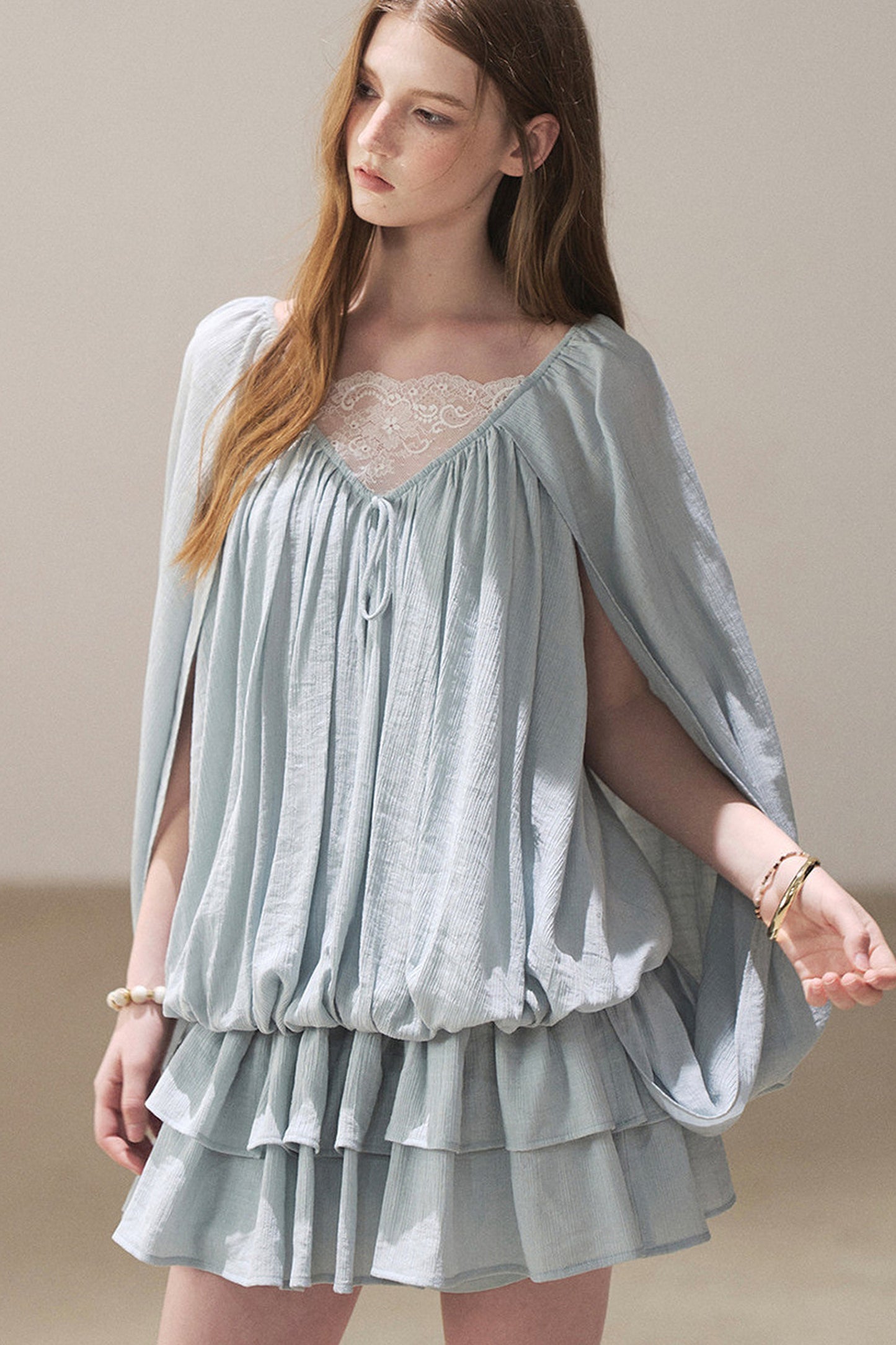 Lace Shawl Tiered Dress and Leggings Set-Up