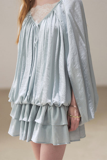 Lace Shawl Tiered Dress and Leggings Set-Up