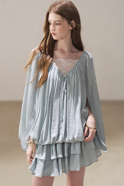 Lace Shawl Tiered Dress and Leggings Set-Up