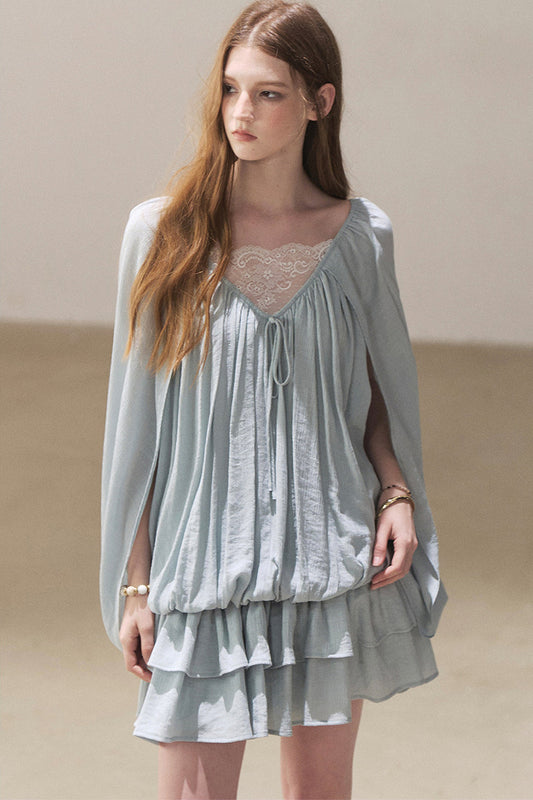 Lace Shawl Tiered Dress and Leggings Set-Up