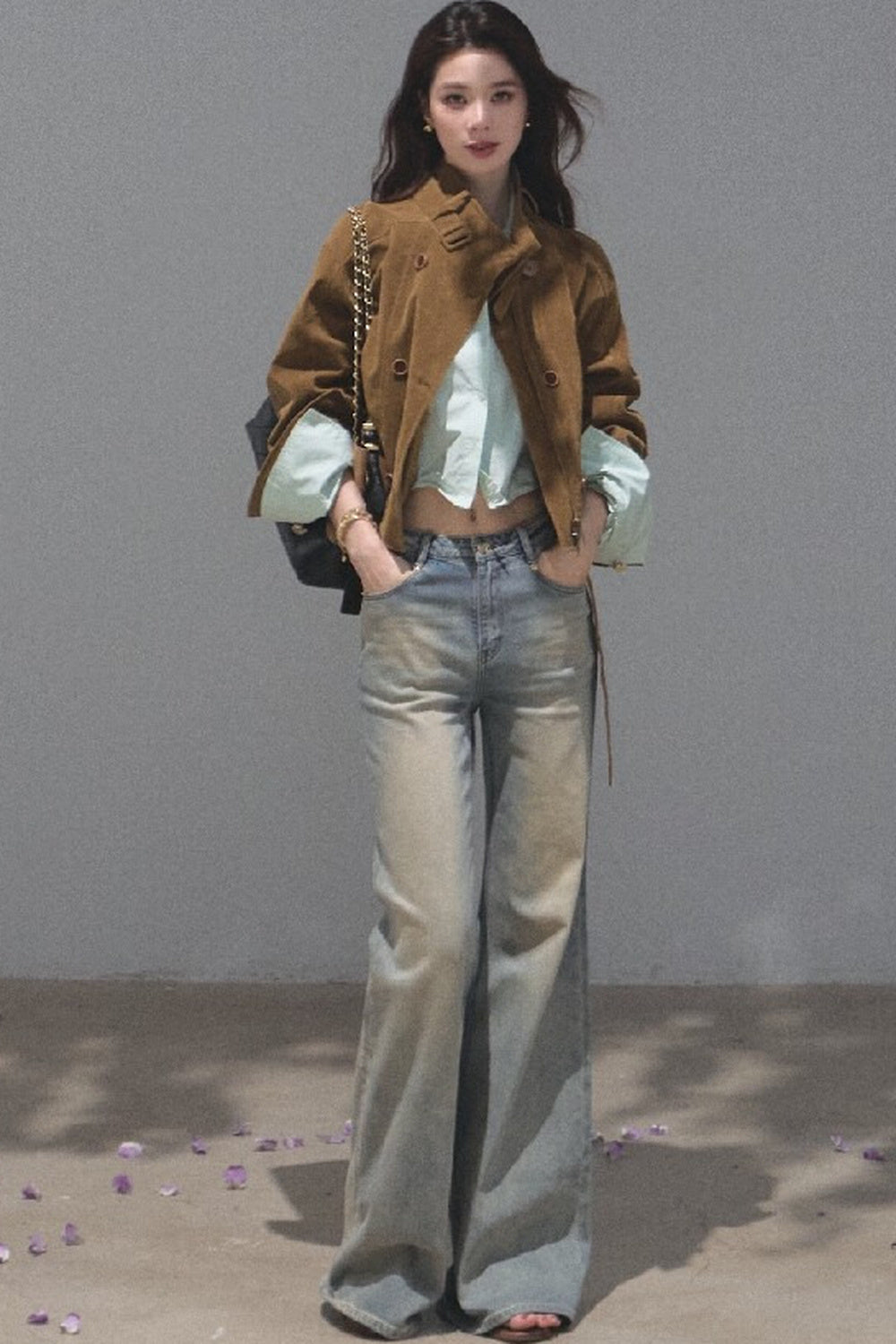 Salt-Washed Gradient Loose Wide-Leg Flared Jeans
