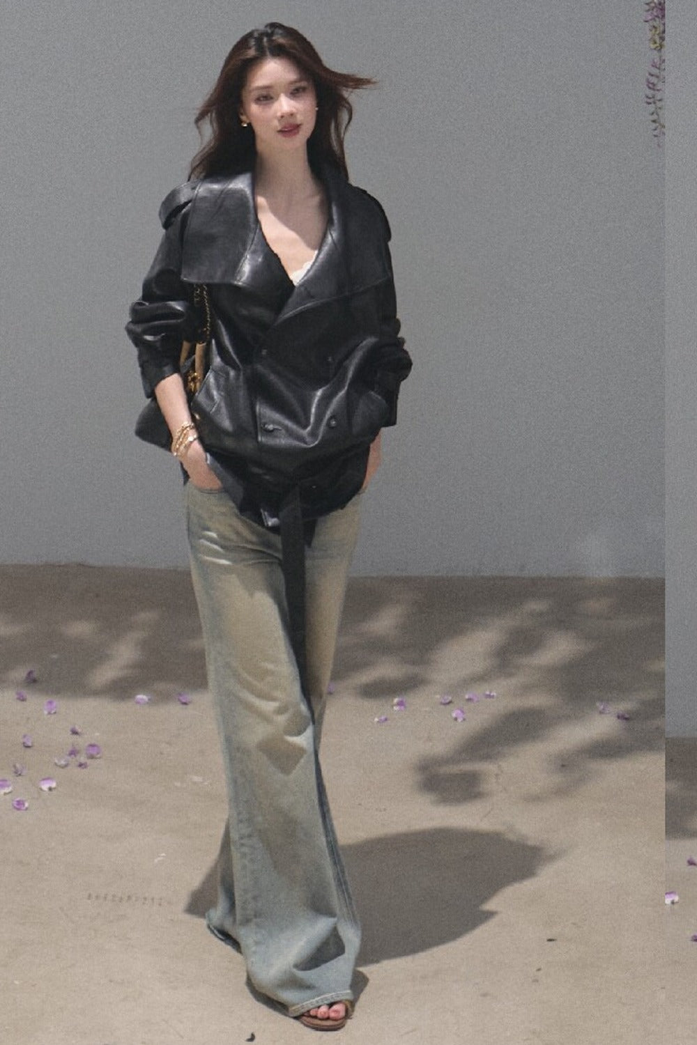 Salt-Washed Gradient Loose Wide-Leg Flared Jeans