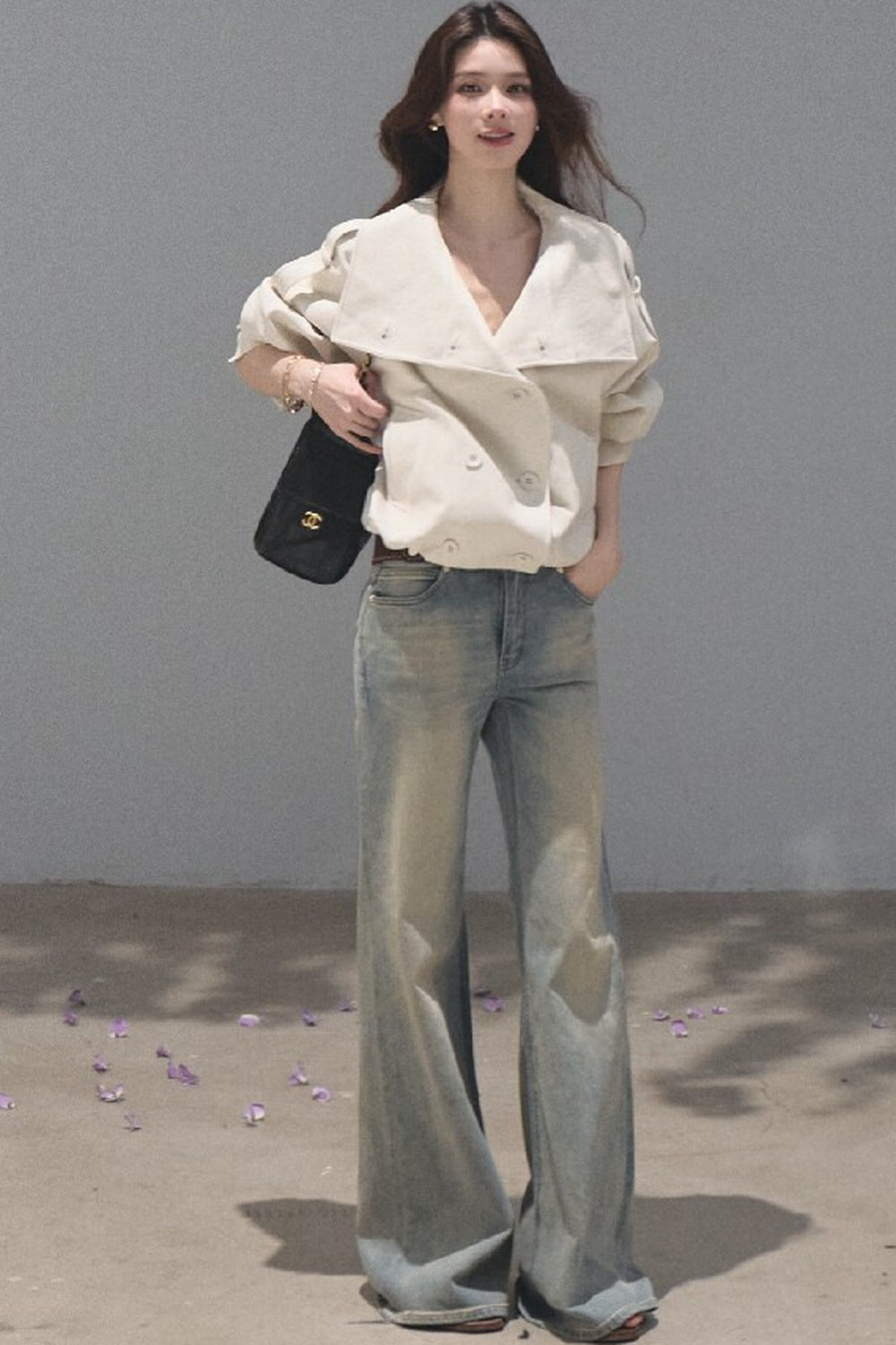Salt-Washed Gradient Loose Wide-Leg Flared Jeans