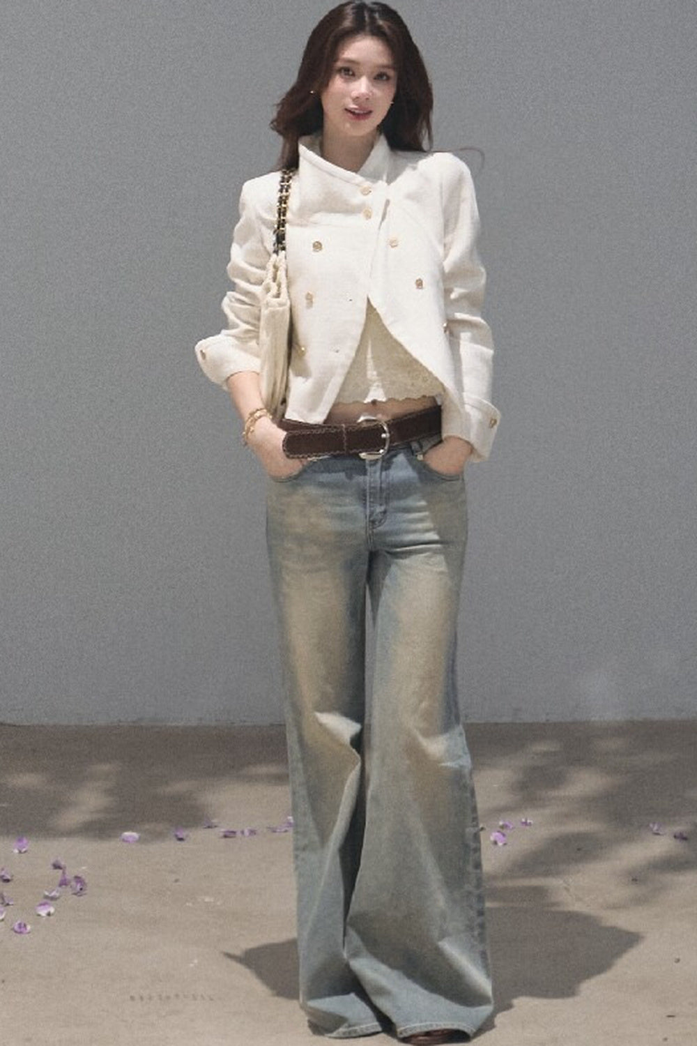 Salt-Washed Gradient Loose Wide-Leg Flared Jeans