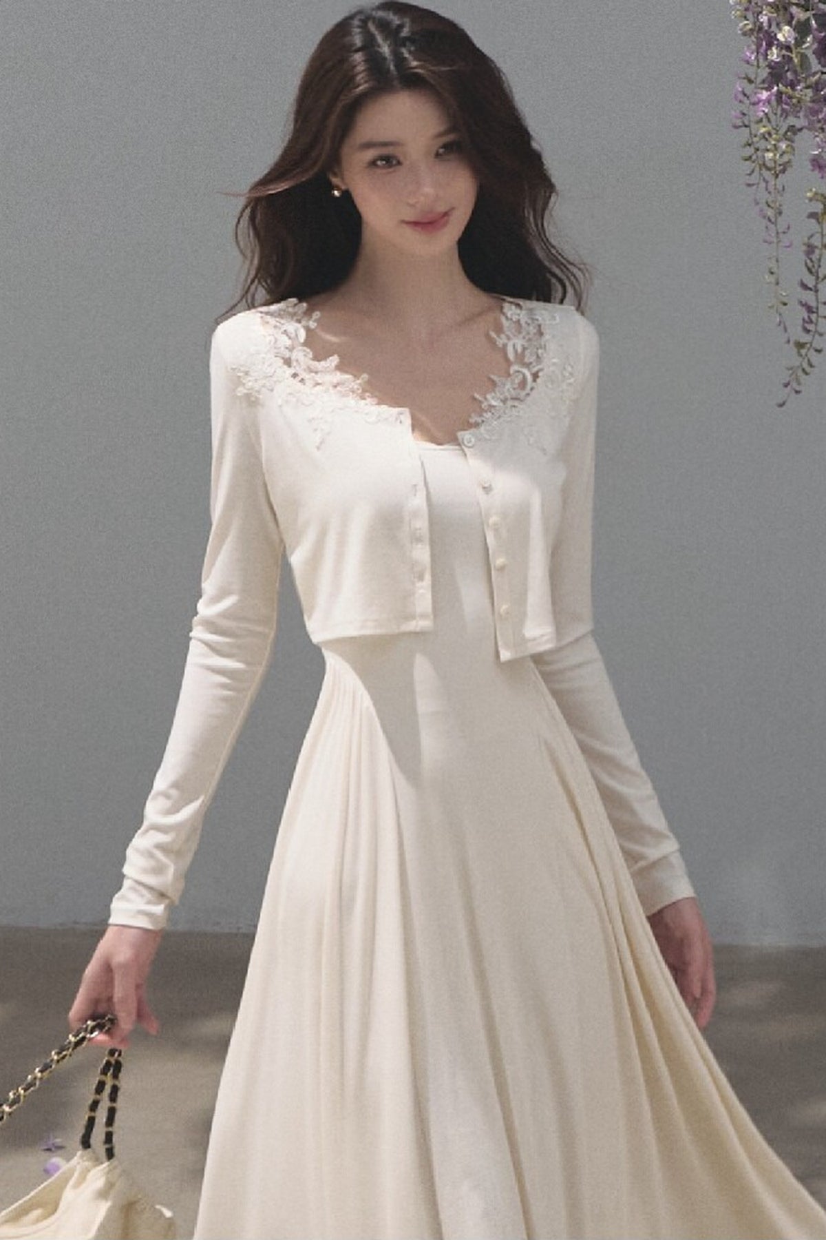 Lyocell Lace Cardigan and Suspender Dress Set