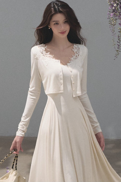 Lyocell Lace Cardigan and Suspender Dress Set