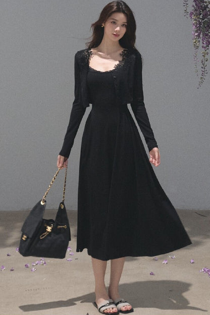 Lyocell Lace Cardigan and Suspender Dress Set