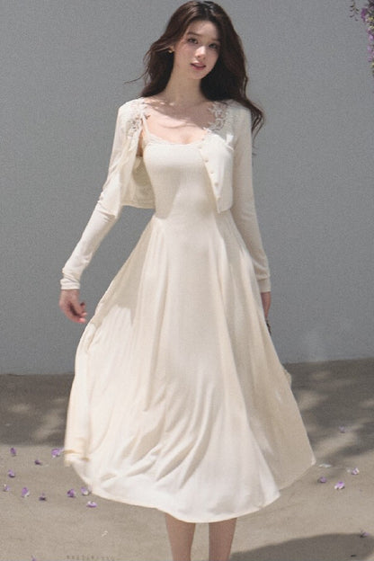Lyocell Lace Cardigan and Suspender Dress Set