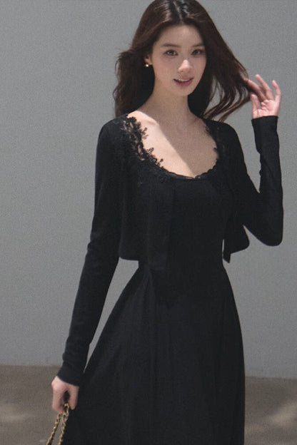 Lyocell Lace Cardigan and Suspender Dress Set