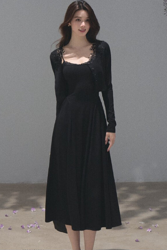 Lyocell Lace Cardigan and Suspender Dress Set