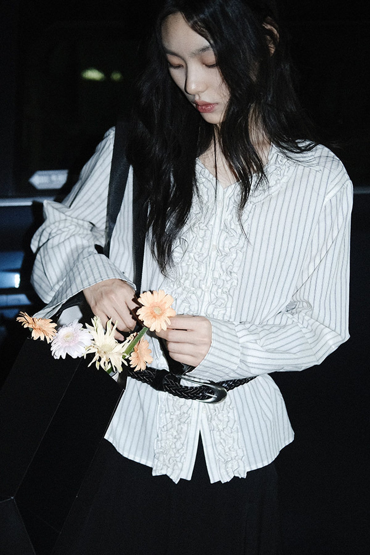 Asymmetrical Lace Jacquard Blouse