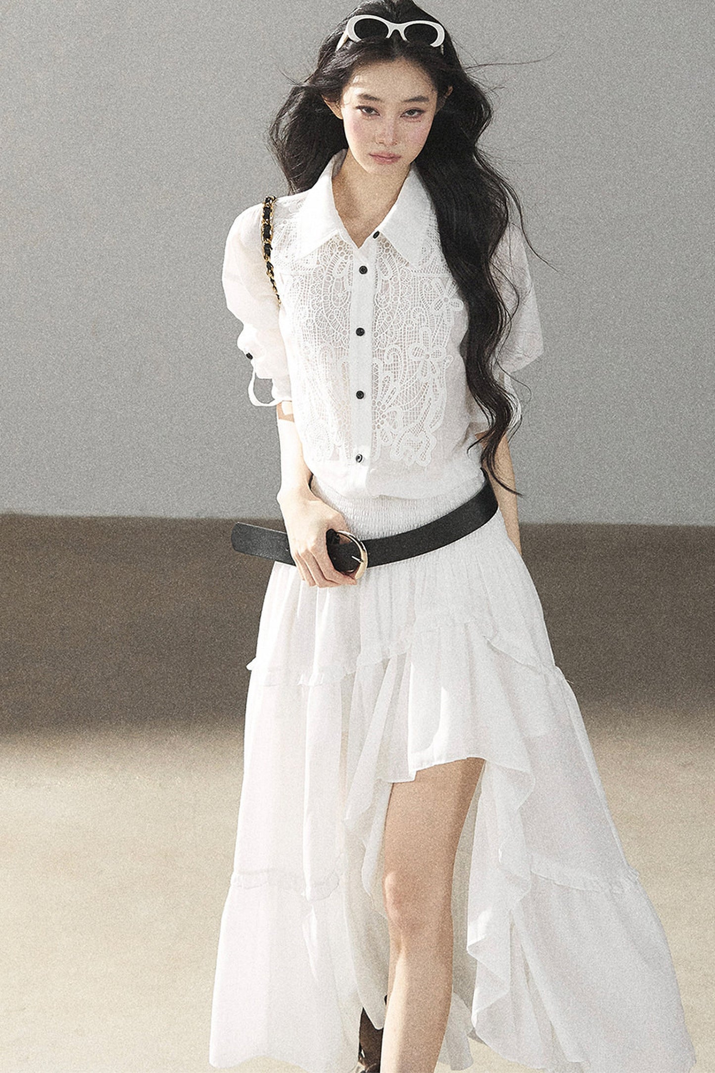 White Lace Shirt Dress
