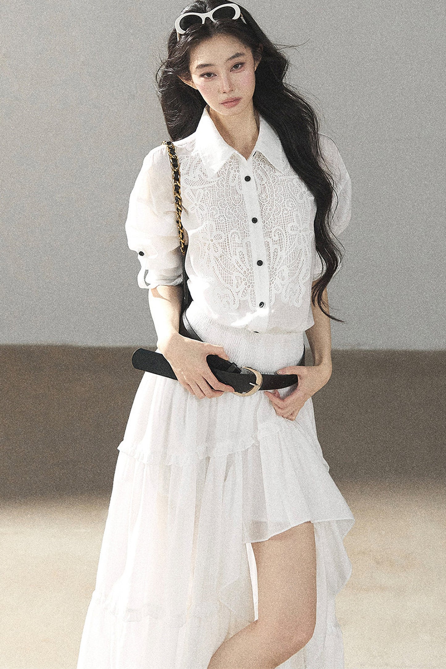 White Lace Shirt Dress