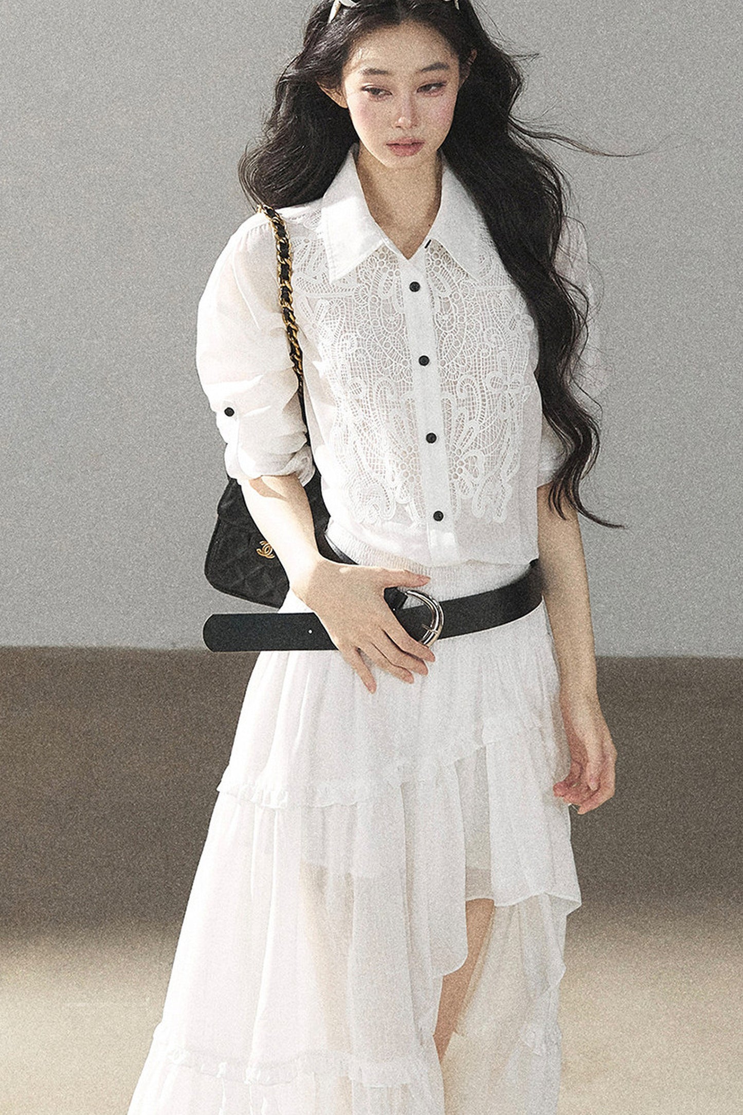White Lace Shirt Dress